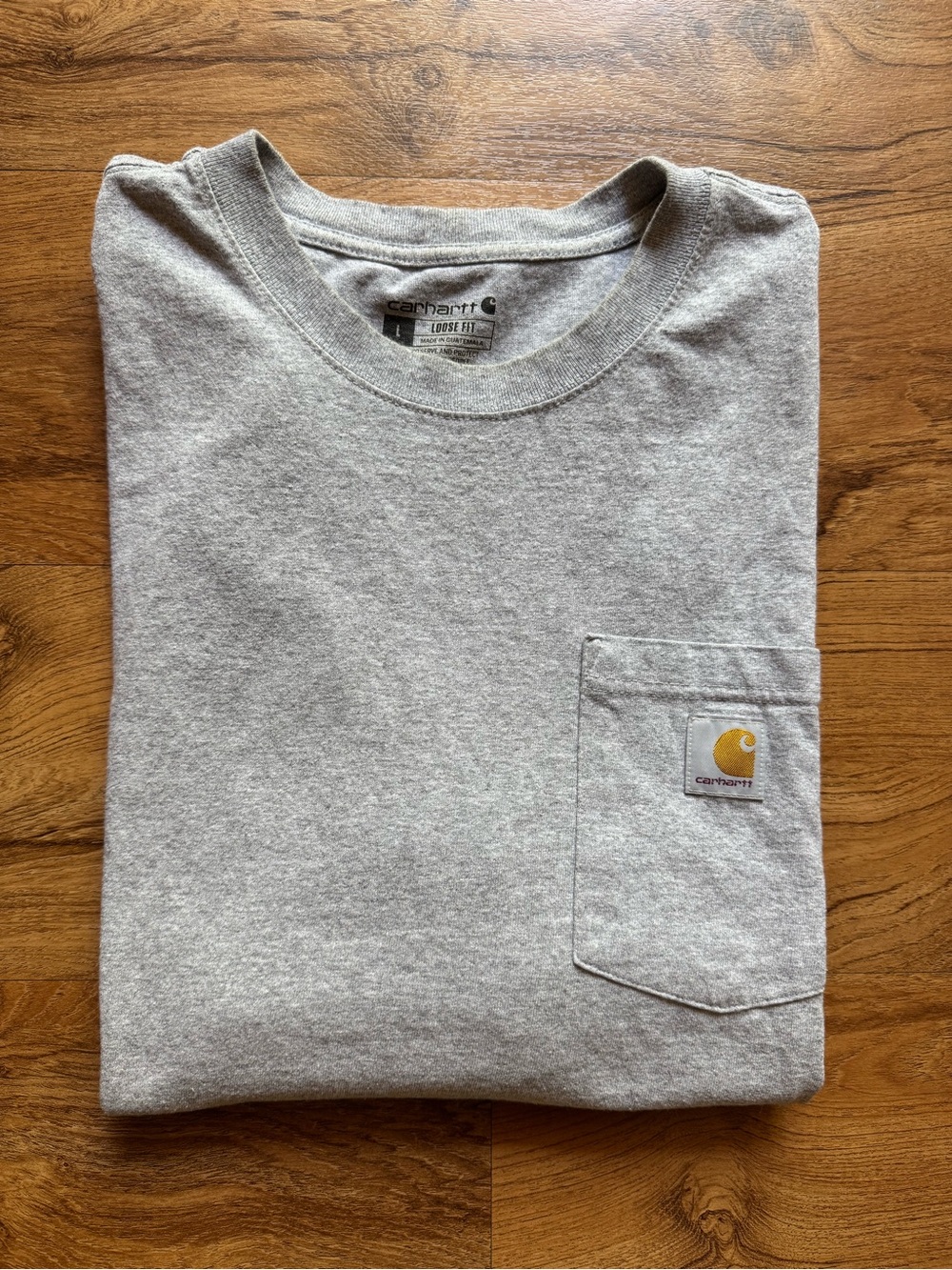 Carhartt Gray Pocket Tee with Gold Logo Patch